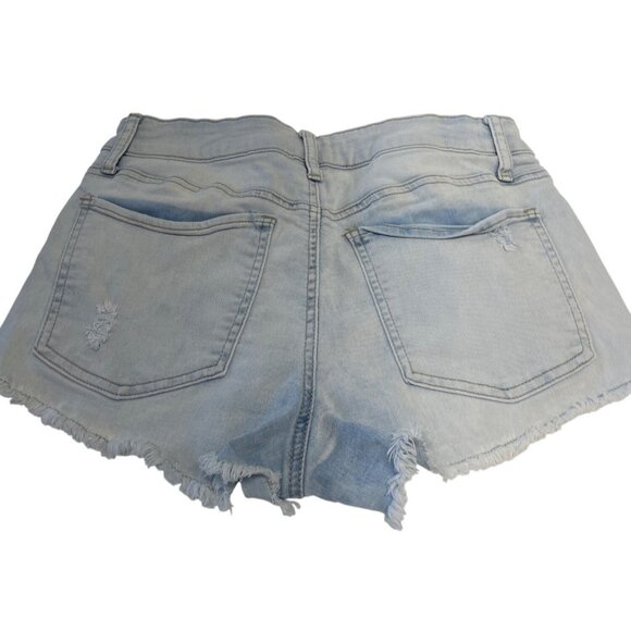 Light Wash Distressed High Rise Cutoff Denim Shorts Frayed Hem Pockets Size 9 - Picture 4 of 7